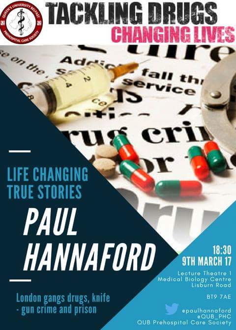 hanmelonc's tweet image. Drugs, knife and gun crime, London gangs and prison come hear @paulhannaford at @QUB_PHC the his Thurs 1830