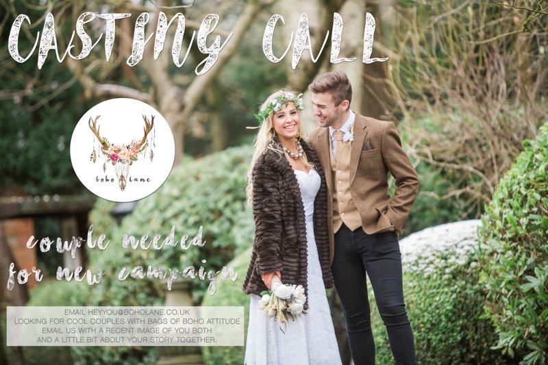 C A S T I N G   C A L L 
Couples needed for awesome new campaign get in touch #boho #wedding #rockmywedding #couple #photography #cheshire