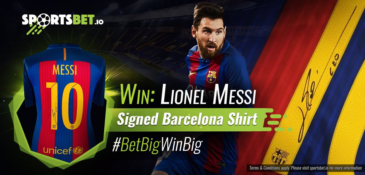 Sportsbetio's tweet image. We're giving away a Barcelona shirt signed by Lionel Messi! Simply RT this tweet and follow @sportsbet_io for a chance to win! #betbigwinbig