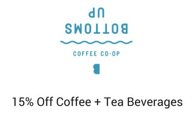 <a href="/bottomsupcoffee/">Bottoms Up Coffee</a> is offering 15% off coffee and tea beverages. Subscribe to this deal at shopsocialcbus.com