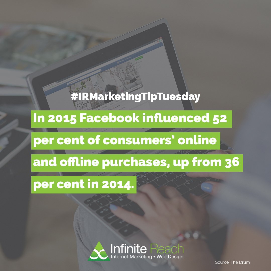 InfiniteRch's tweet photo. If you’re looking for ways to influence consumers’ purchase decisions, look no further than Facebook. #IRMarketingTipTuesday https://t.co/PIDY0vH9Uo