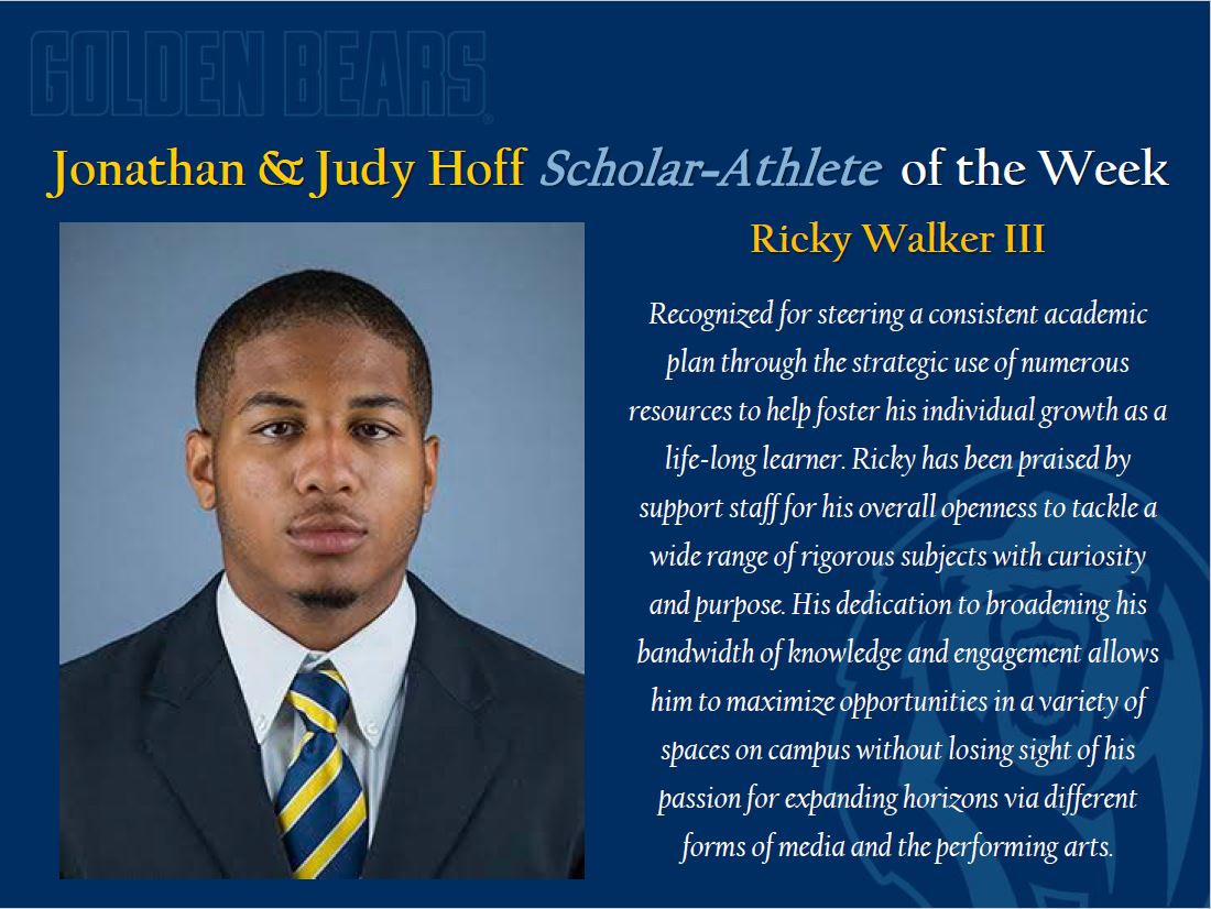 UCBerkeley_ASC's tweet photo. Ricky Walker III (@RDub_3) is this week's Jonathan &amp; Judy Hoff @CalFootball Scholar Athlete of the Week! Congrats Ricky! @CalATHLETICS https://t.co/Z62mXv11Ha