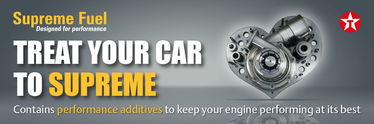 Use Texaco Supreme Fuel to help keep your car's engine clean and running smoothly!