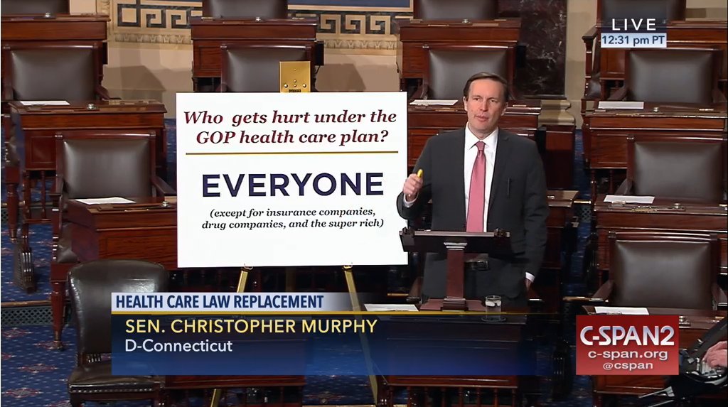 womensmarchct's tweet photo. .@ChrisMurphyCT is on the Senate Floor talking about who would get hurt under #Trumpcare on @cspan right now. Hint: Everyone #SaveACA https://t.co/FgK3fvVaFo