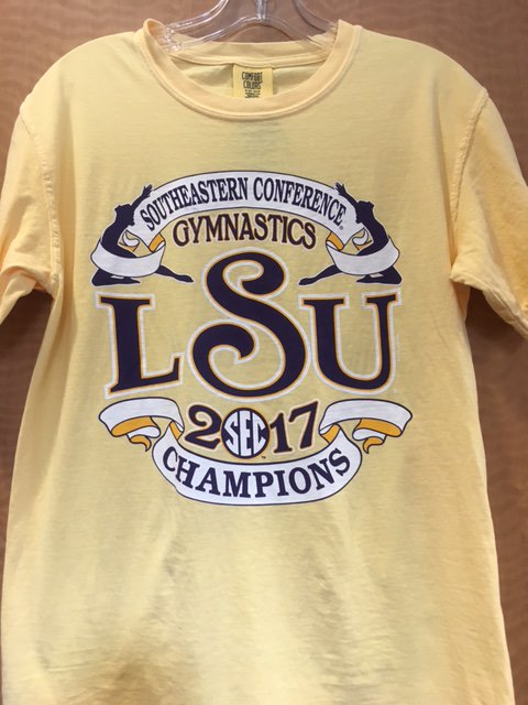 LSUShop's tweet image. Get your @SEC Championship t-shirt at the on-campus #LSU SportShop and at Friday’s final home meet (7:30 p.m. CT): lsul.su/LSUSportShop