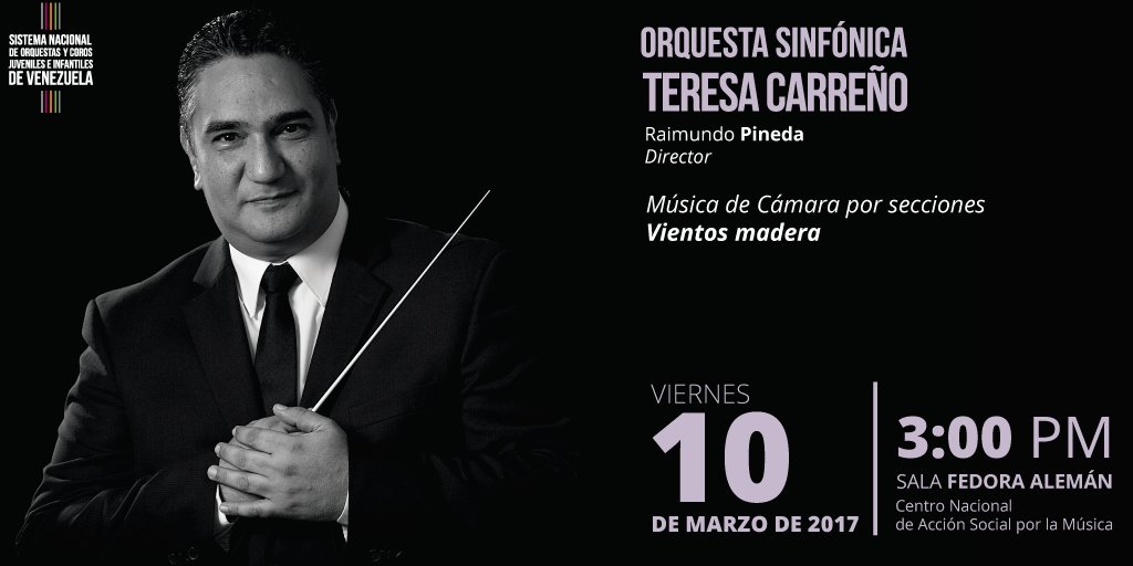 #HOY te invitamos al concierto de la <a href="/OSTeresaCarreno/">OSTC</a> a las 3pm en la sala Fedora Alemán del #Cnaspm  #Los42DeElSistema #SomosElSistema
