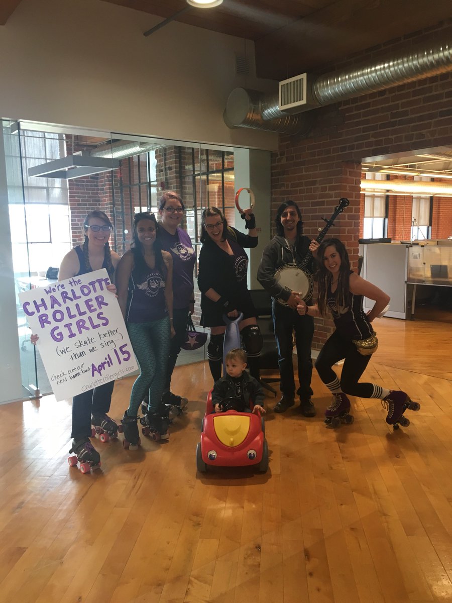 CLTrollerderby's tweet photo. Singing telegram by our CLT Roller Girls! We skate better than we sing 😂💜 just one of the items auctioned to support the Dustbowl! #support https://t.co/b3PQLRgZup