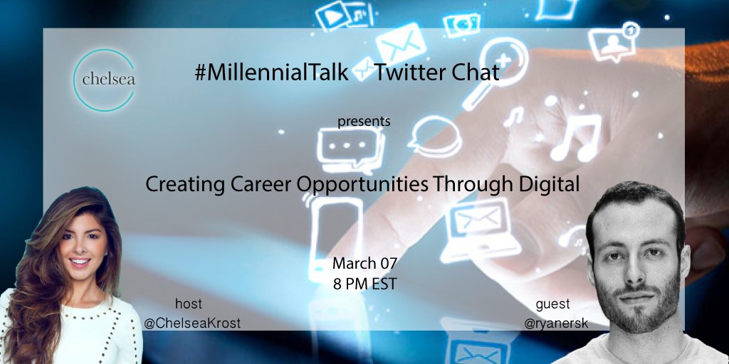 ChelseaKrost's tweet photo. The convo begins at 8 ET w/ @RyanErsk !! Join us for #MillennialTalk. https://t.co/Vc8RxzFuMD
