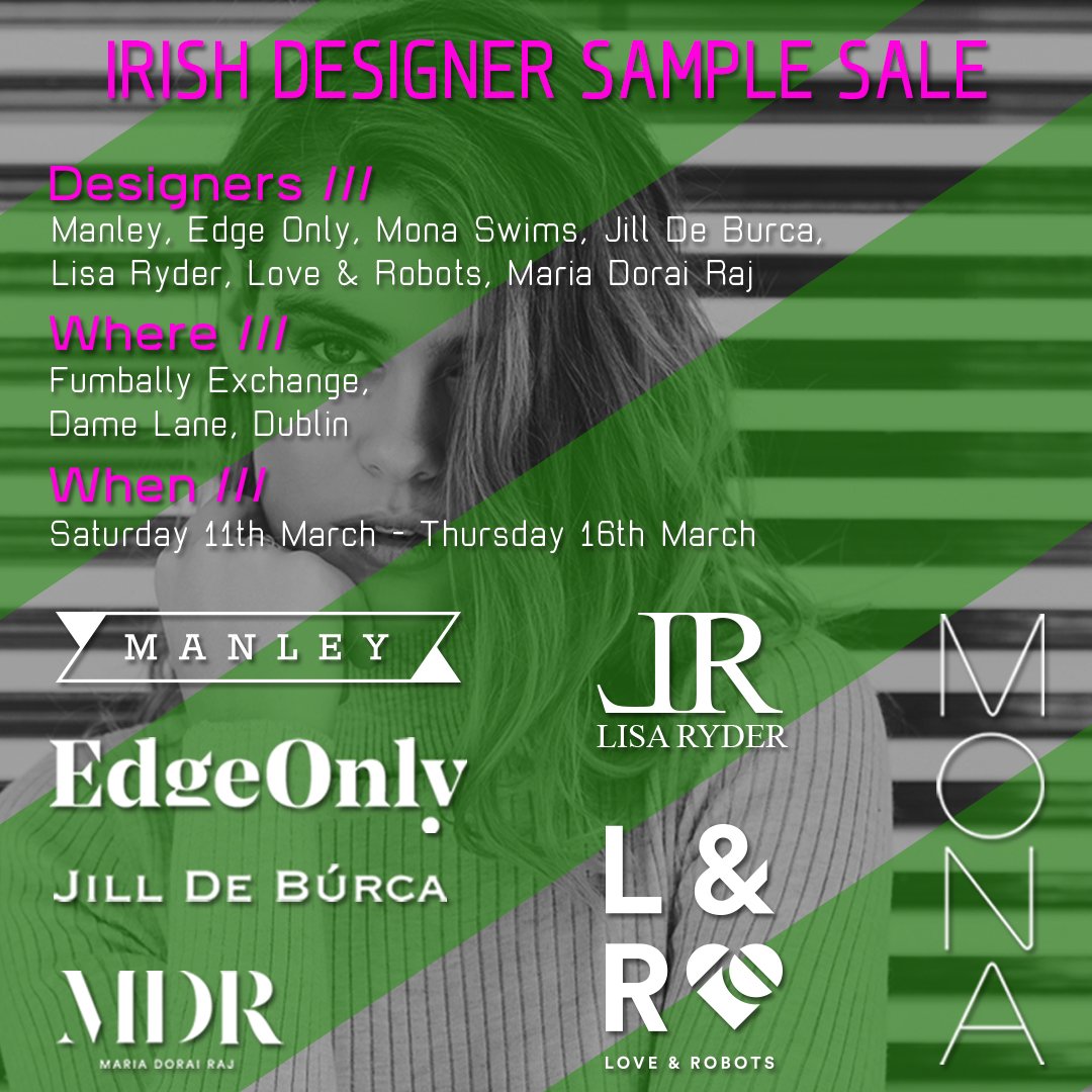 We're taking part in this awesome #IrishDesigners Sample Sale from Saturday. Come by and pick up some unique pieces!