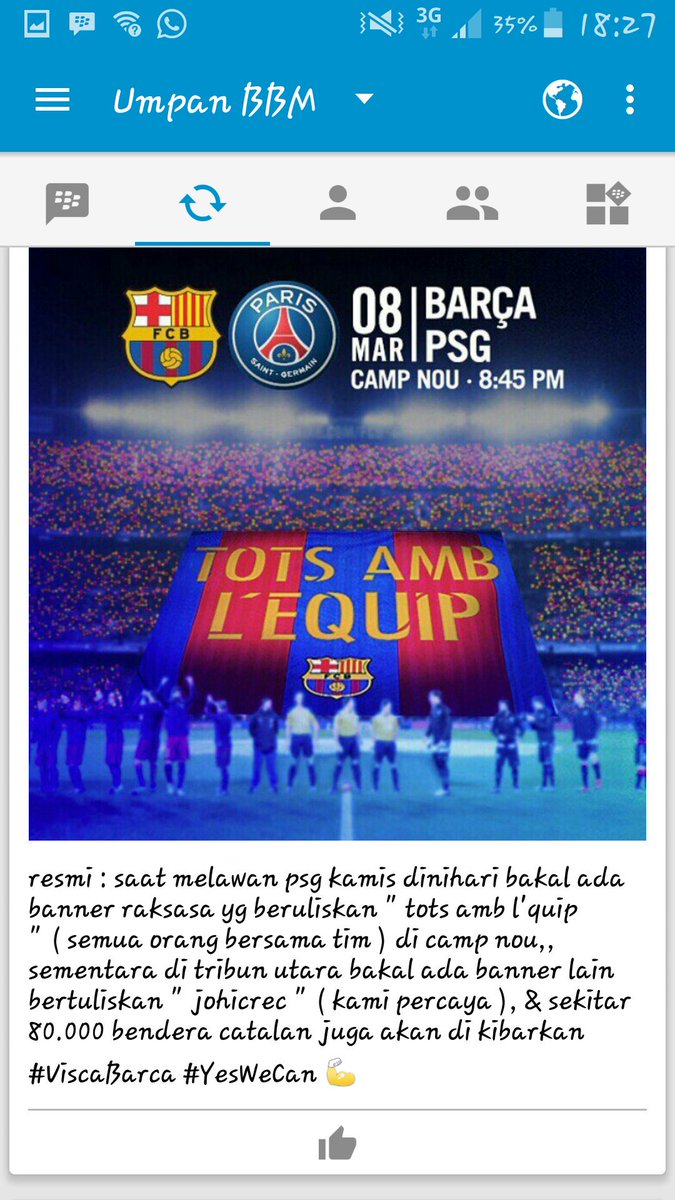 NoiaSoppeng's tweet photo. Tots Amb L'EQuip "Semua Orang Bersama Tim" Johicrec "Kami Percaya" Leg II Bisa Menang "FCB vs PSG" @FCBI_Soppeng https://t.co/U0vDVGoiCM