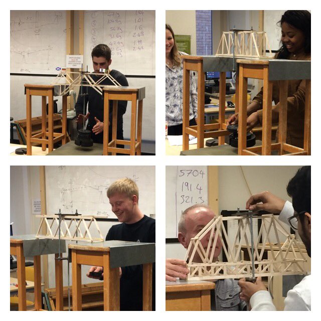 lindambrn's tweet image. A great afternoon of #balsa #bridge load testing with 1st yr civil @UofGEngineering students #designefficiency #STEM