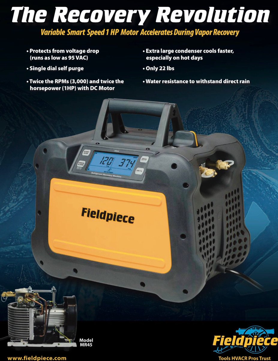 The_REL_Group's tweet photo. Check out this bad boy! #MR45 #fieldpiece #fieldpieceinstruments #HVAC #HVACR #heat #air #airconditioning #recoverymachine https://t.co/XVUeF26xaV