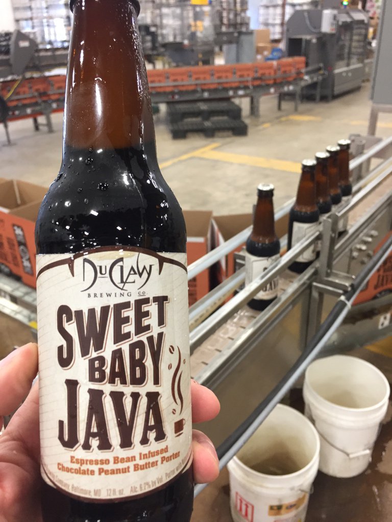 DuClawBrewing's tweet photo. Perk of the job. Quality control right off the line on Sweet Baby Java https://t.co/zm1ol5CYbe