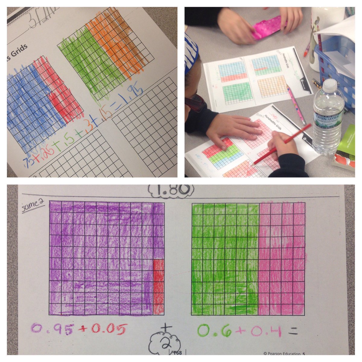 SorrentinoMath's tweet photo. Playing Fill Two with some 5th graders. Visually showing what decimals are worth and writing equations! @SorrentinoMath https://t.co/uvTYlk8DaX