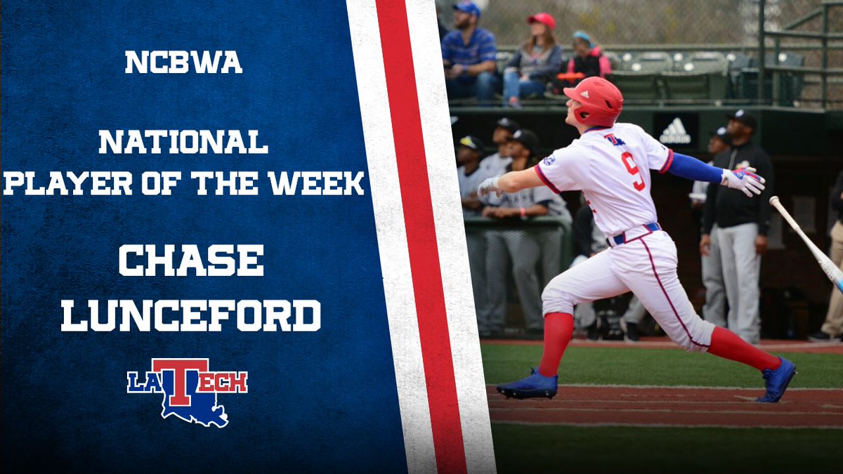 LATechBSB's tweet photo. Congratulations to Chase Lunceford for being named NCBWA National Player of the Week! #EverLoyalBe https://t.co/KAe4lThb4J