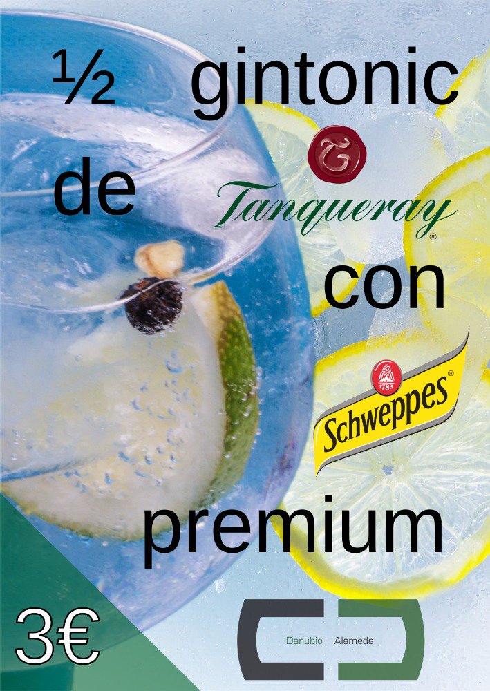 DanubioAlameda's tweet photo. Tómate ½ gintonic de @TanqueraySpain con tónica @Schweppes_ES por sólo 3€ con nuestra promoción #Danubio1981 https://t.co/7WdKY2idUh