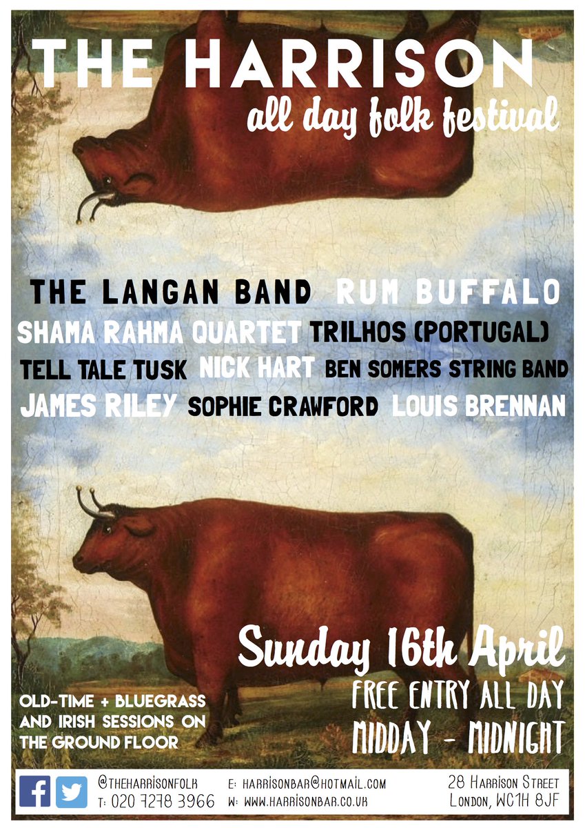 Sunday 16th April! #ADFF 12pm - 12am 
FREE ENTRY #London 
<a href="/JohnLanganBand/">The John Langan Band</a> <a href="/RumBuffalo/">Rum Buffalo</a> <a href="/TheShamaRahman/">Shama Rahman</a> <a href="/TellTaleTusk/">Tell Tale Tusk</a> 
@FRUK <a href="/LondonFolkMusic/">David - Web3之加密大卫</a>