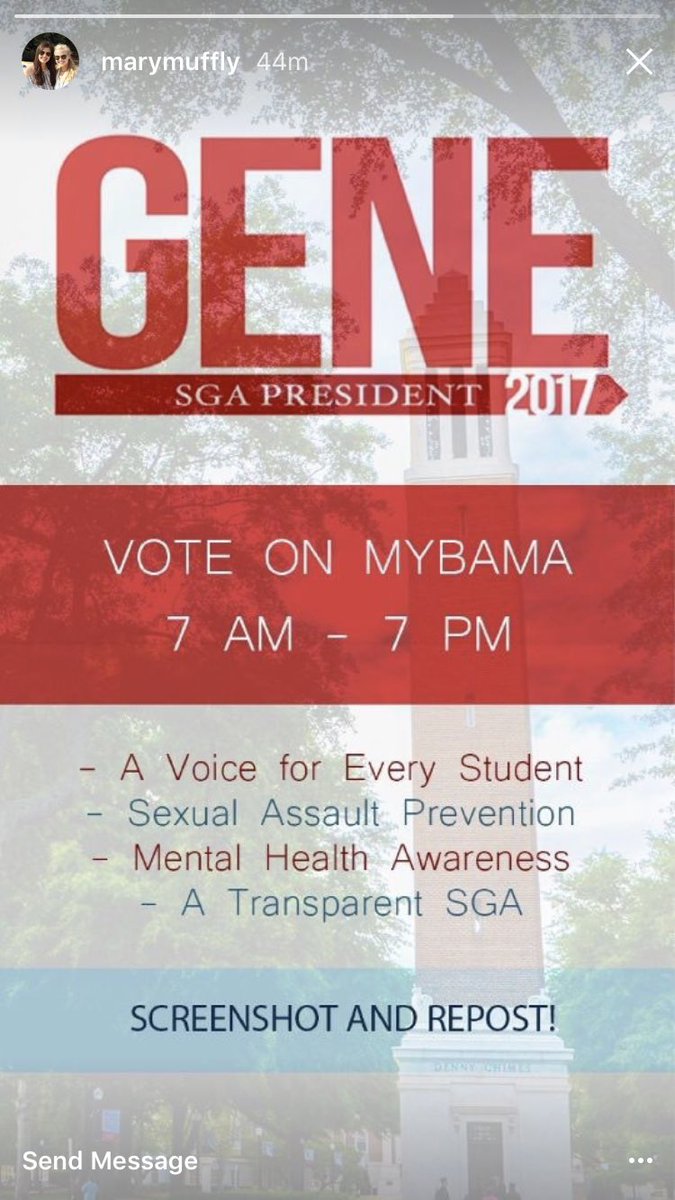 Morgan_Purvis's tweet photo. #GoWithGene!!! Vote today until 7pm on mybama!!! https://t.co/U7u5BFUoO0
