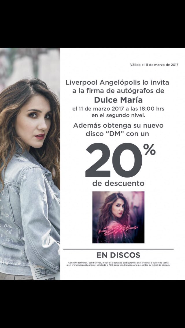 JetPuebla's tweet photo. @DulceMaria llega a #Puebla este sábado en Angelopolis para dar firma de autógrafos de su nuevo disco "DM" https://t.co/bkDFhnNnNC