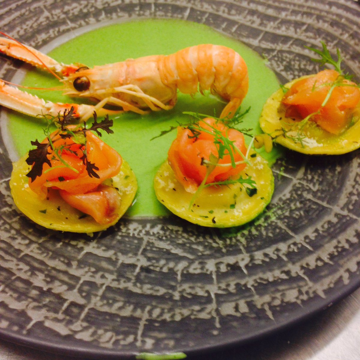 Smoked salmon and shrimp ravioli with spinach &amp; watercress purée . Thanks <a href="/cooksacademy/">Cookery Classes Dublin</a> for the pasta recipe :) <a href="/ConynghamArms/">Conyngham Arms Hotel</a>