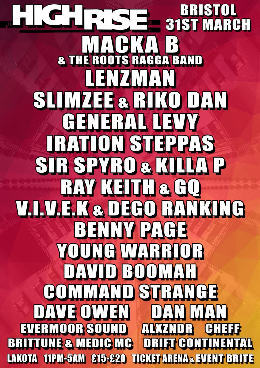 HighRise tickets go on sale at 8pm tonight. Both Leeds &amp; Bristol line up's looking huge!!!