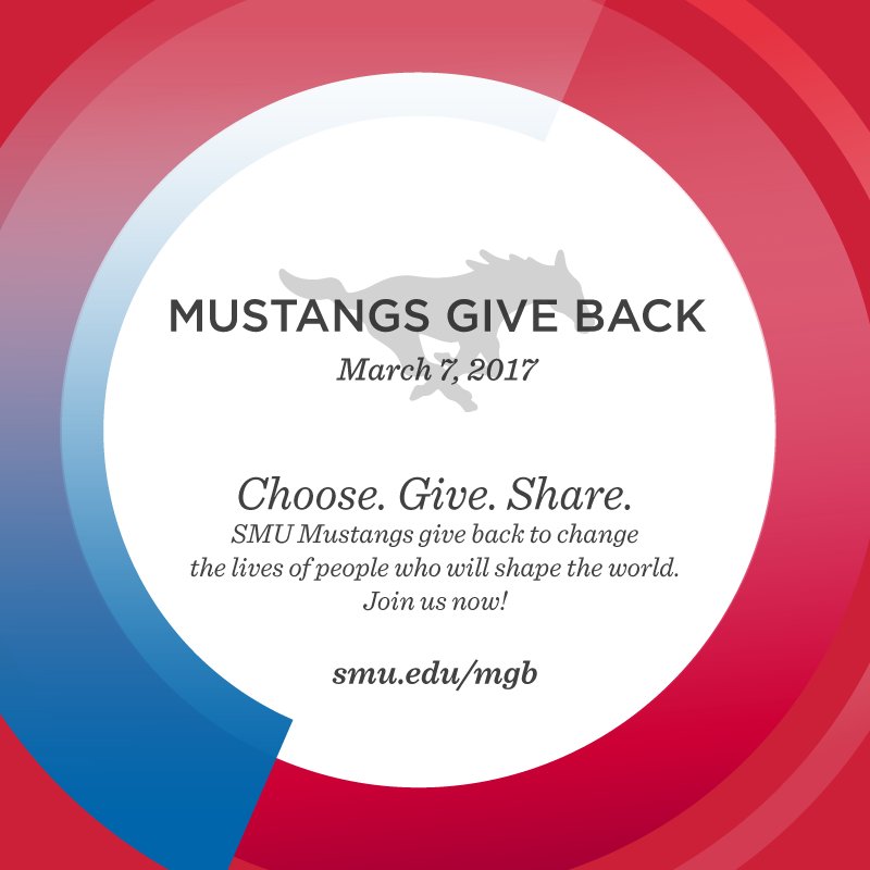 Today is #MustangsGiveBack - our university-wide day of giving! Make a gift at smu.edu/mgb today!