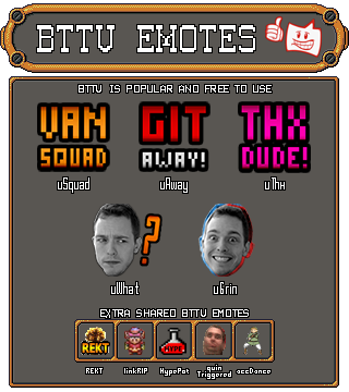 VaneonTV's tweet photo. All 5 BTTV emotes for channel have been approved at last!! Setup new panel to help out! Git it!  https://t.co/gsGz6ETFyk @Small_Streamers https://t.co/KkwnCRTVsR