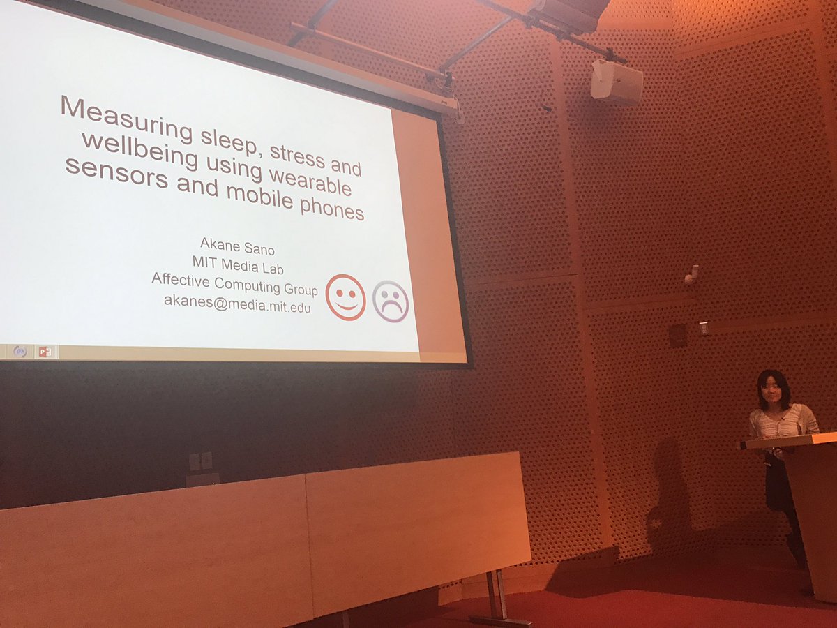 Akane Sano speaking now about "Measuring sleep, stress, and wellbeing using wearable sensors and mobile phones" at our HCI Seminar Series!