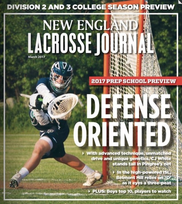 LacrossePingree's tweet photo. Check out Senior goalie CJ White on the cover of the March edition of New England Lacrosse Journal https://t.co/Zy2WVRQMKj