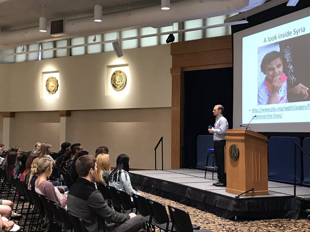 candlesmuseum's tweet photo. Jordan Hattar spoke to ISU students and high school students about his time in refugee camps in Syria. Join us tonight at CANDLES at 6:30pm https://t.co/cx4CIkx94k