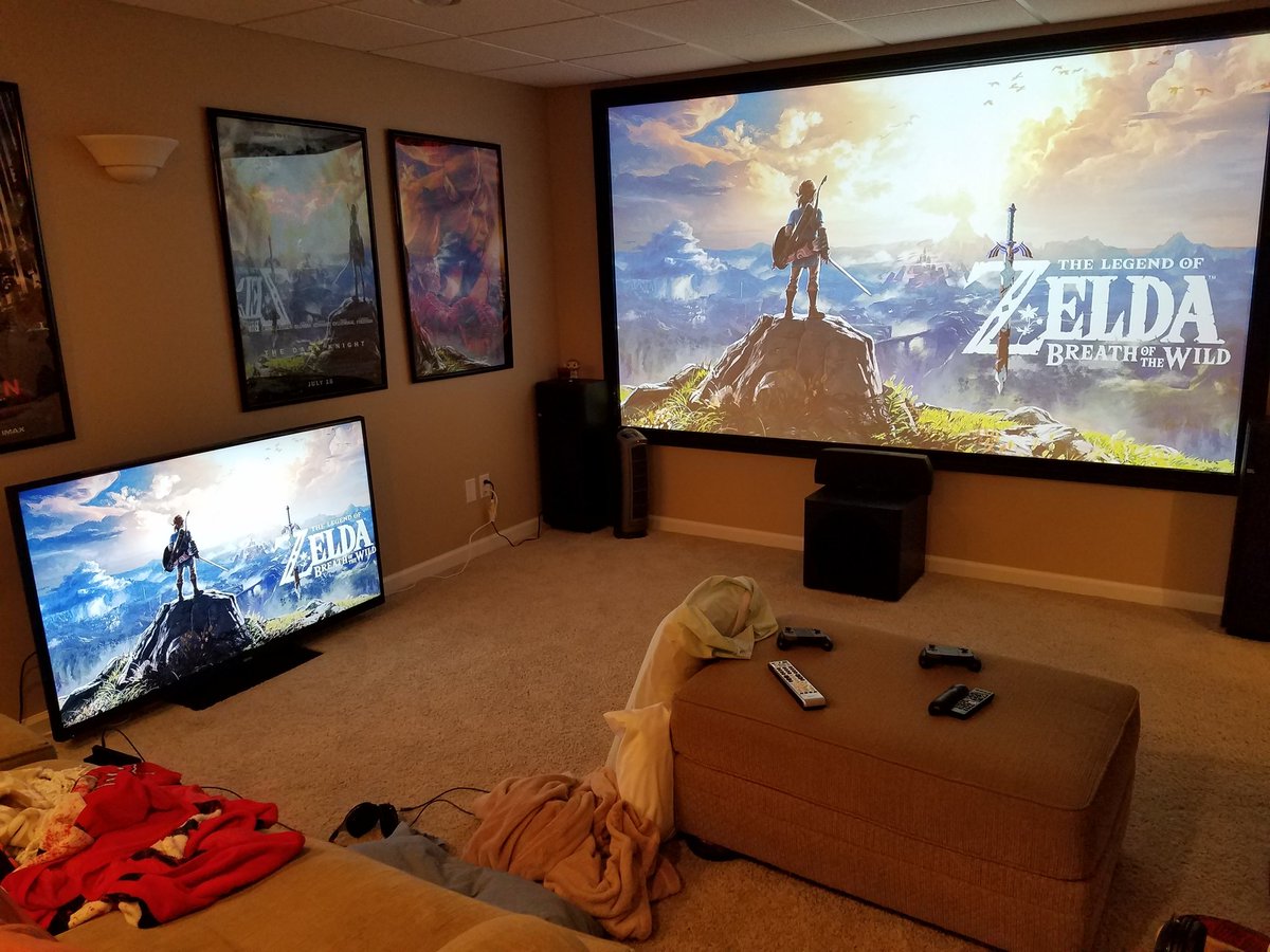 brian16171819's tweet photo. Me and Austin's temporary man cave setup so we could both play Zelda together this past Saturday. So much fun. #SWITCH #ZeldaBreathoftheWild https://t.co/xeqK8Gdwba