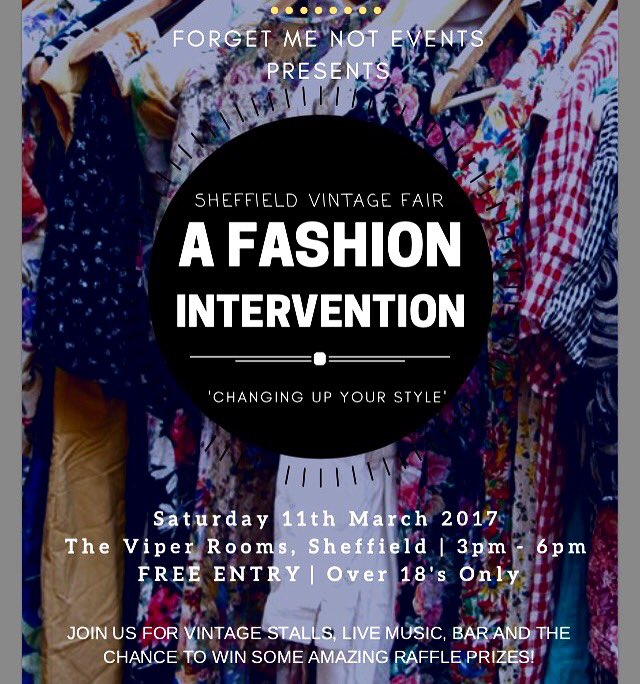 BackInTheDay20's tweet image. Vintage market, fashion show, bar, raffle • 11th March • free entry • over 18s only • viper rooms sheffield #vintage