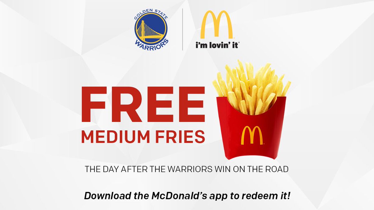 warriors's tweet image. Last night’s win = 🆓 @mcd_bayarea 🍟 » on.nba.com/1PeHtKc

Plus, we’ll give a Shamrock Shake STRAW to 10 people who RT this message!