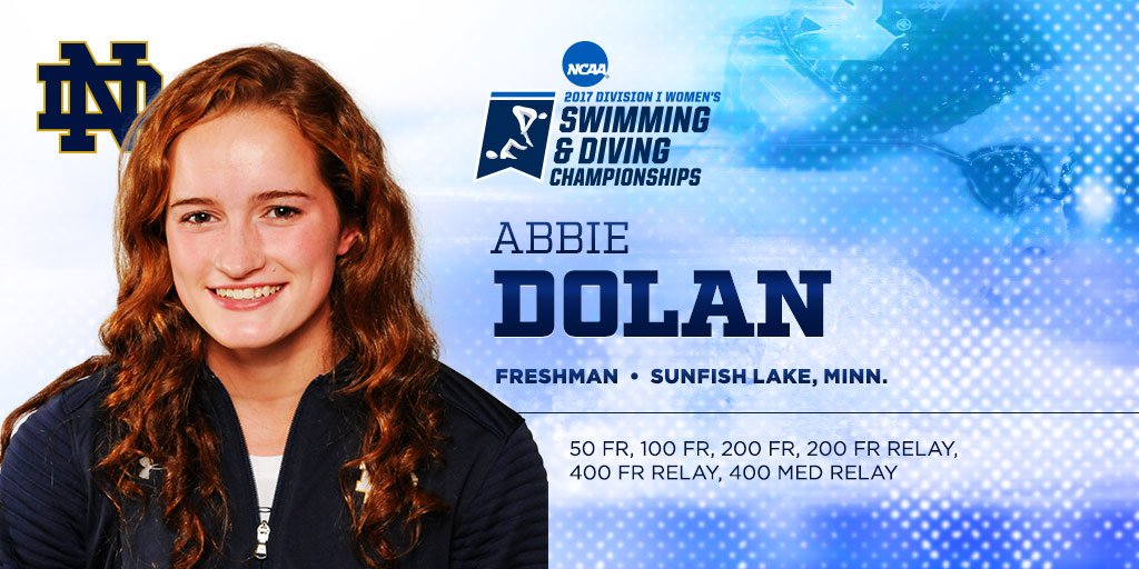 NDSwimDive's tweet photo. Freshman @abs_dolan917 will swim for #NotreDame at the #NCAA Championships next week! #GoIrish☘️ #HereCometheIrish! 🏊‍♀️ https://t.co/AyUBdeWtEO