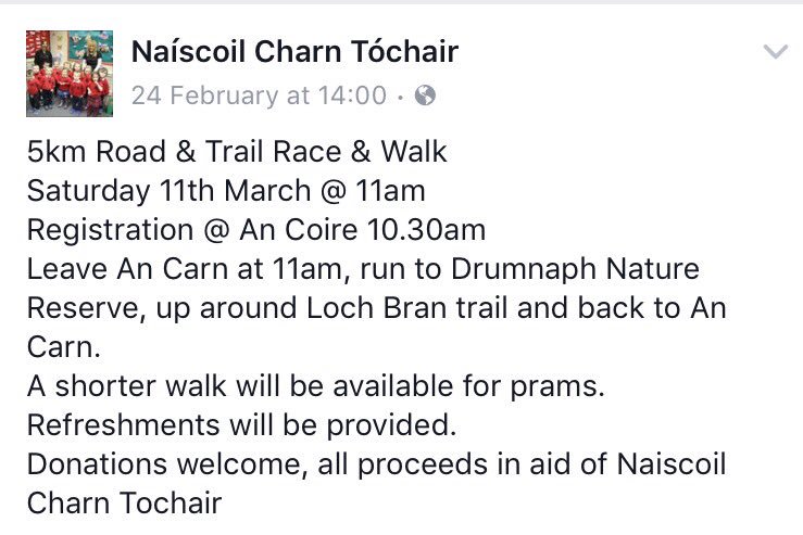 A wee reminder about our 5k run &amp; walk on Sat 11th March. All support welcome.  Please RT