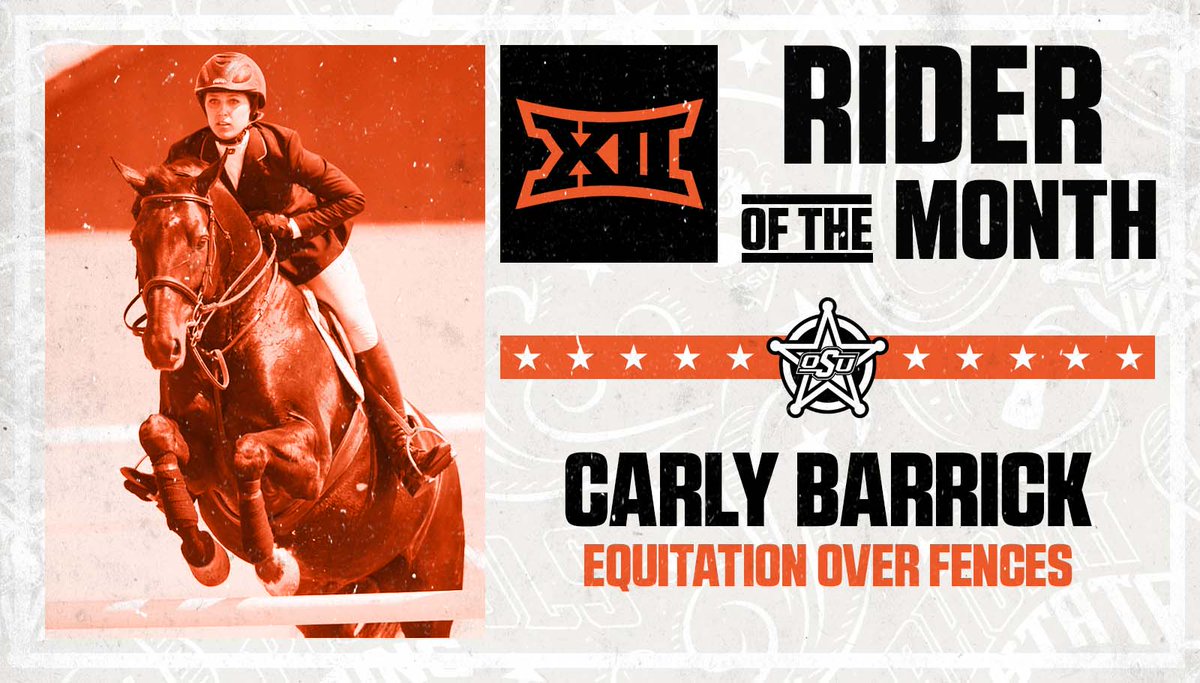 OSUEquestrian's tweet photo. Oklahoma State dominates Big 12 Rider of the Month honors, winning three out of the four awards! #okstate https://t.co/dZx3zEJpkd