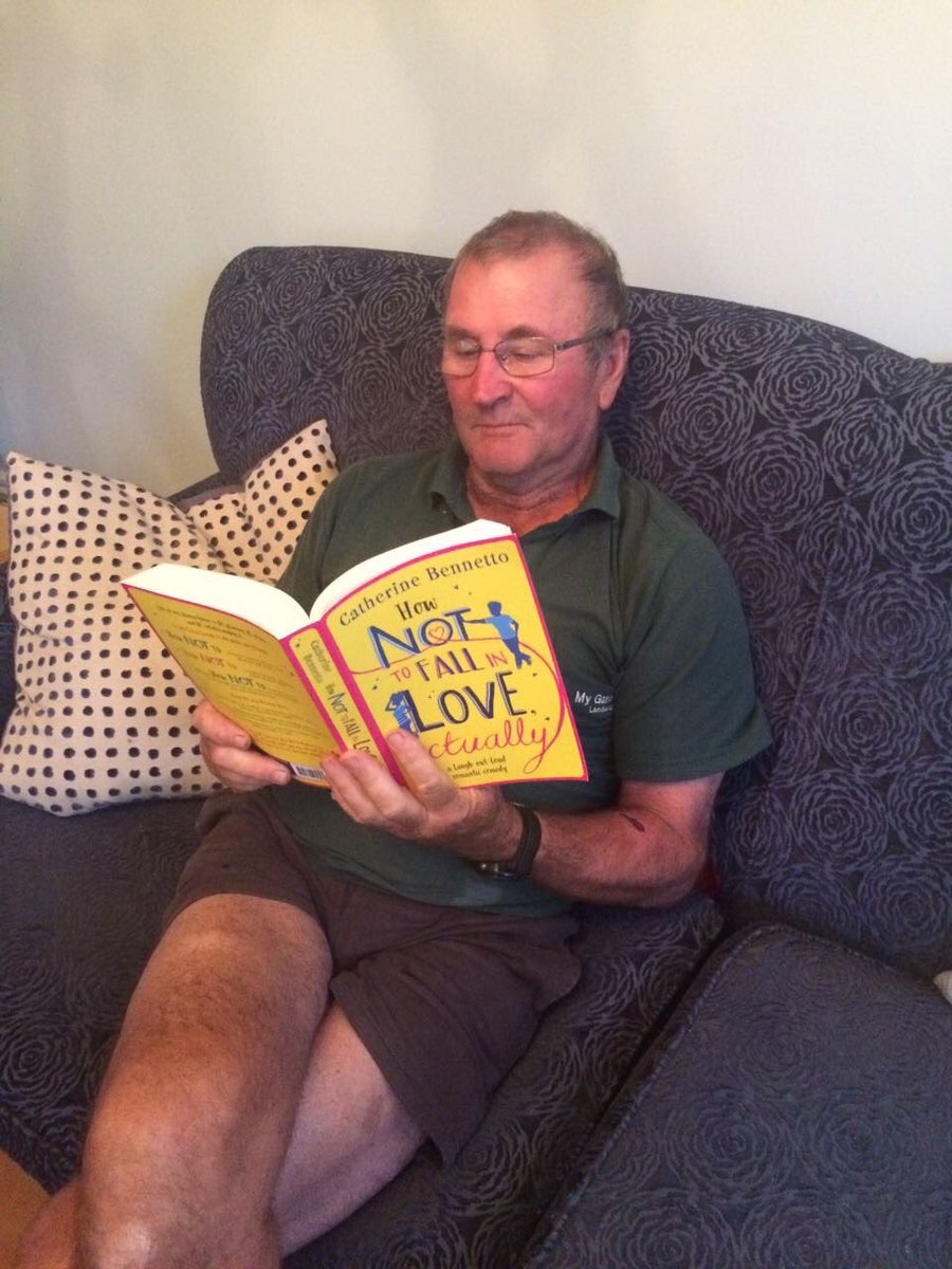 cathbennetto's tweet photo. Not exactly my target market.. But how cute is my Uncle Jimmy - he reads out his fav lines to anyone who passes. Including me. #hownottofall https://t.co/geKDK4Q1ld