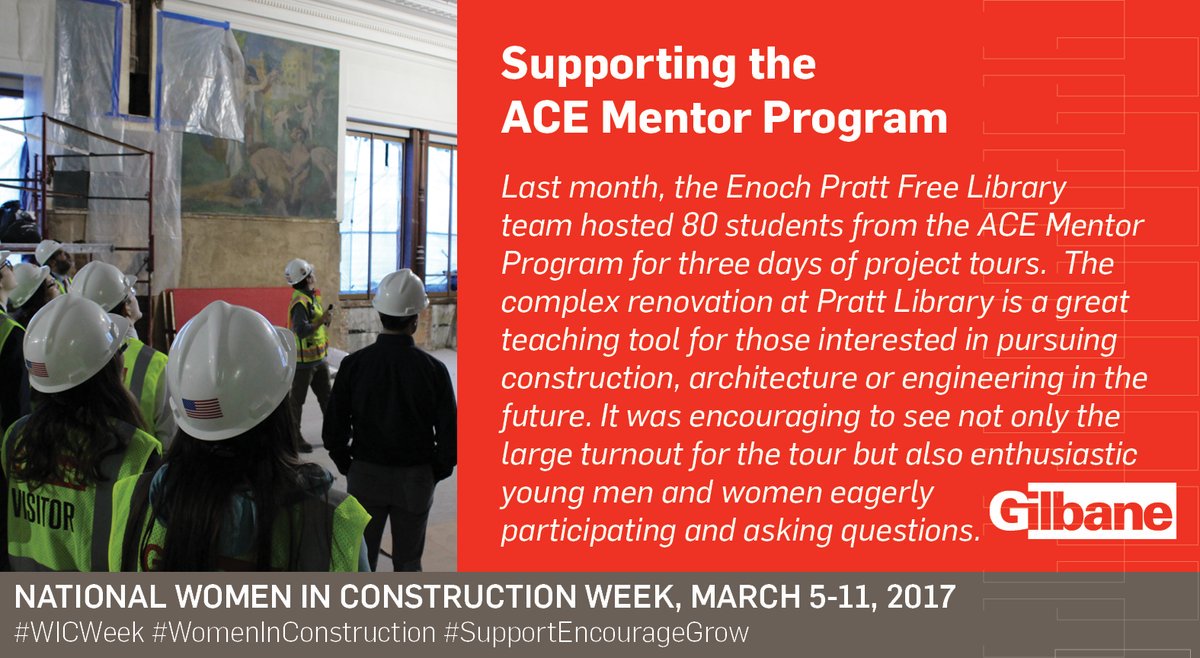 GilbaneBuilding's tweet photo. We are proud to support the @ACEMentor program which encourages young women to pursue careers in #AEC #WICWeek #SupportEncourageGrow https://t.co/PE7dNwpVlb