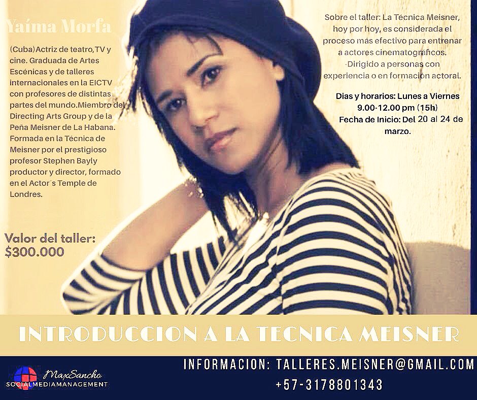 Yaima_Morfa's tweet photo. 🔴🔉TALLER DE INTRODUCCIÓN A LA TÉCNICA DE MEISNER 🔴🔊

🌀ÚLTIMOS CUPOS🌀.              
 Info⬇️⤵️ #actuacion #actores #tallerdemeisner #bogota https://t.co/eZFCw7TFDk