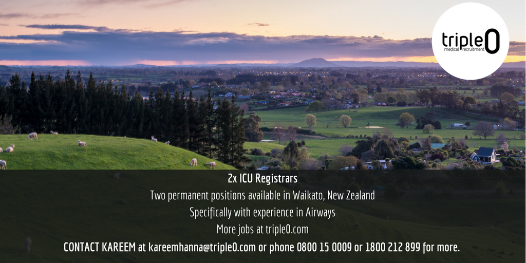 Triple0_Medical's tweet photo. JOB ALERT: Waikato Hospital is on the hunt for 2 ICU Registrars. Get in touch with Kareem for more. #registrar #icu #doctor https://t.co/ZaVRA92K5o