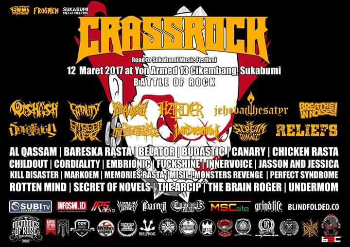 Next gigs #QISHASH Silaturahmi ke
Crassrock Festival - BATTLE OF ROCK 12 Maret 2017
at Yon Armed 13 Cikembang, Sukabumi