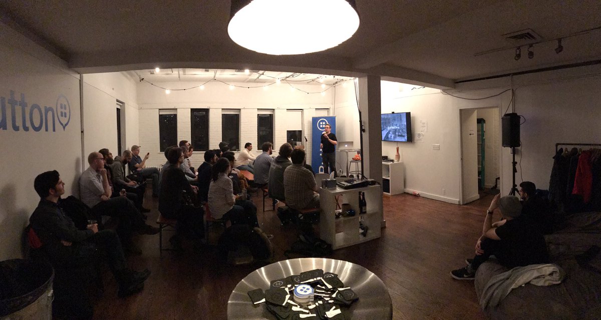 tylernappy's tweet photo. .@SeanTAllen from @SendenceEng talking at #HowWeBuiltIt about building confidence in a distributed stream processor, at @button HQ https://t.co/wC7iaSBHBq