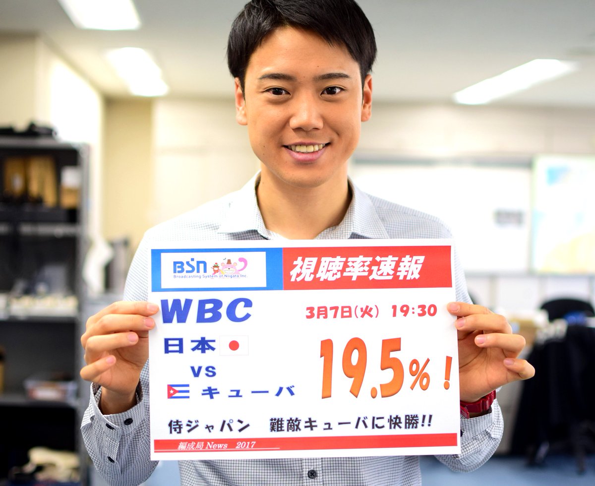 Bsn新潟放送 公式 高視聴率御礼 昨夜のwbc日本vsキューバ戦 ご覧いただきありがとうございました 速報を持つ黒崎 アナ 元 高校球児 も大興奮でした Wbc Bsn 黒崎貴之