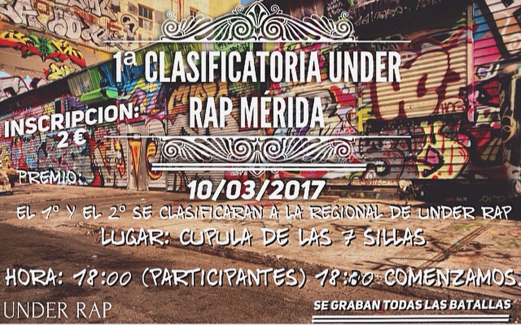 UnderRap_Merida's tweet image. Este finde lo tenemos movidito, viernes 10 clasificatoria de Mérida y sábado 11 tenemos la de Almendralejo, rt gentee!!