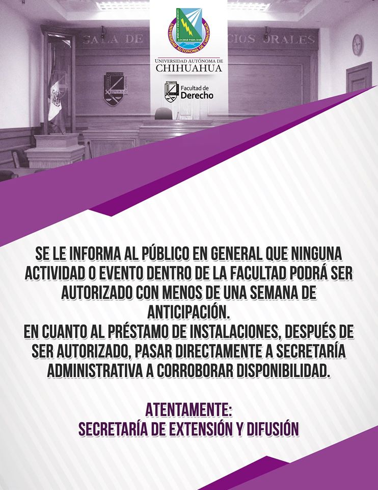 UACHMx's tweet photo. Establece y publica @fd_uach sobre la autorización y uso de instalaciones para eventos y actividades. #CUU #UAChMx https://t.co/P1kL2tSlyB