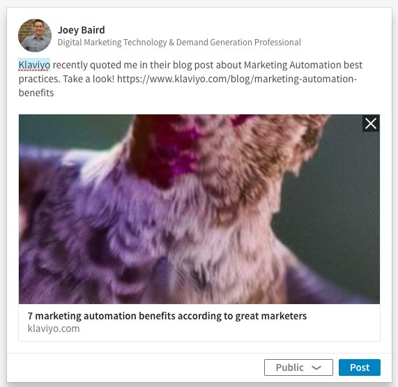 JoeyBaird's tweet photo. @bnevilleoneill Thanks! You should update the meta-data for the image you're using. It's pulling through incorrectly on LinkedIn https://t.co/tXAWovEFOL