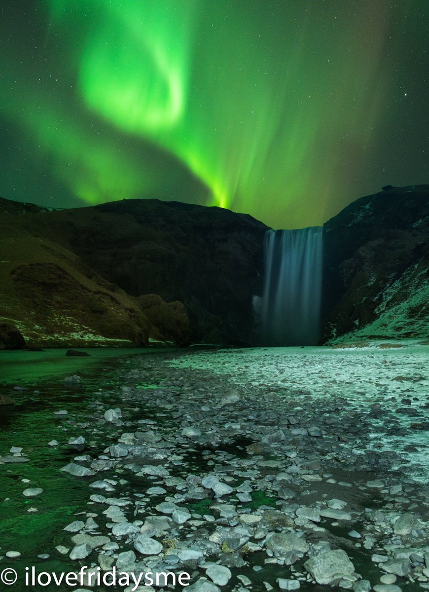 StormHour's tweet photo. Skogafoss Waterfall, #Iceland. Bathed in glorious aurora green taken last week. Courtesy of Alan Leightley @ilovefridaysme #Auroraborealis https://t.co/oBL9JuCIt6