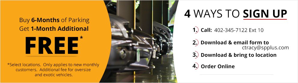 SPPlusOmaha's tweet image. ICYMI: New monthly parking special available at 3 locations. Buy 6 months and get 1 month free! Check it out! goo.gl/bzBEr5