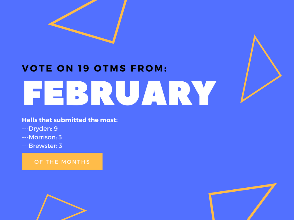EWUNRHH's tweet photo. Congratulations EWU NRHH — 19 OTMs were submitted for the month of February 2017. Remember to vote on these by the end of the week! #PACURH https://t.co/0K4aXUqqyp