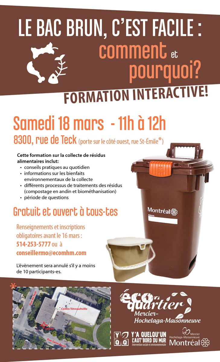 yammontreal's tweet photo. Formation interactive ouverte à tous sur la collecte des résidus alimentaires et le #bacbrun! https://t.co/fkW5UFcTkU #MercierEst #MHM https://t.co/7izw2A3jt1